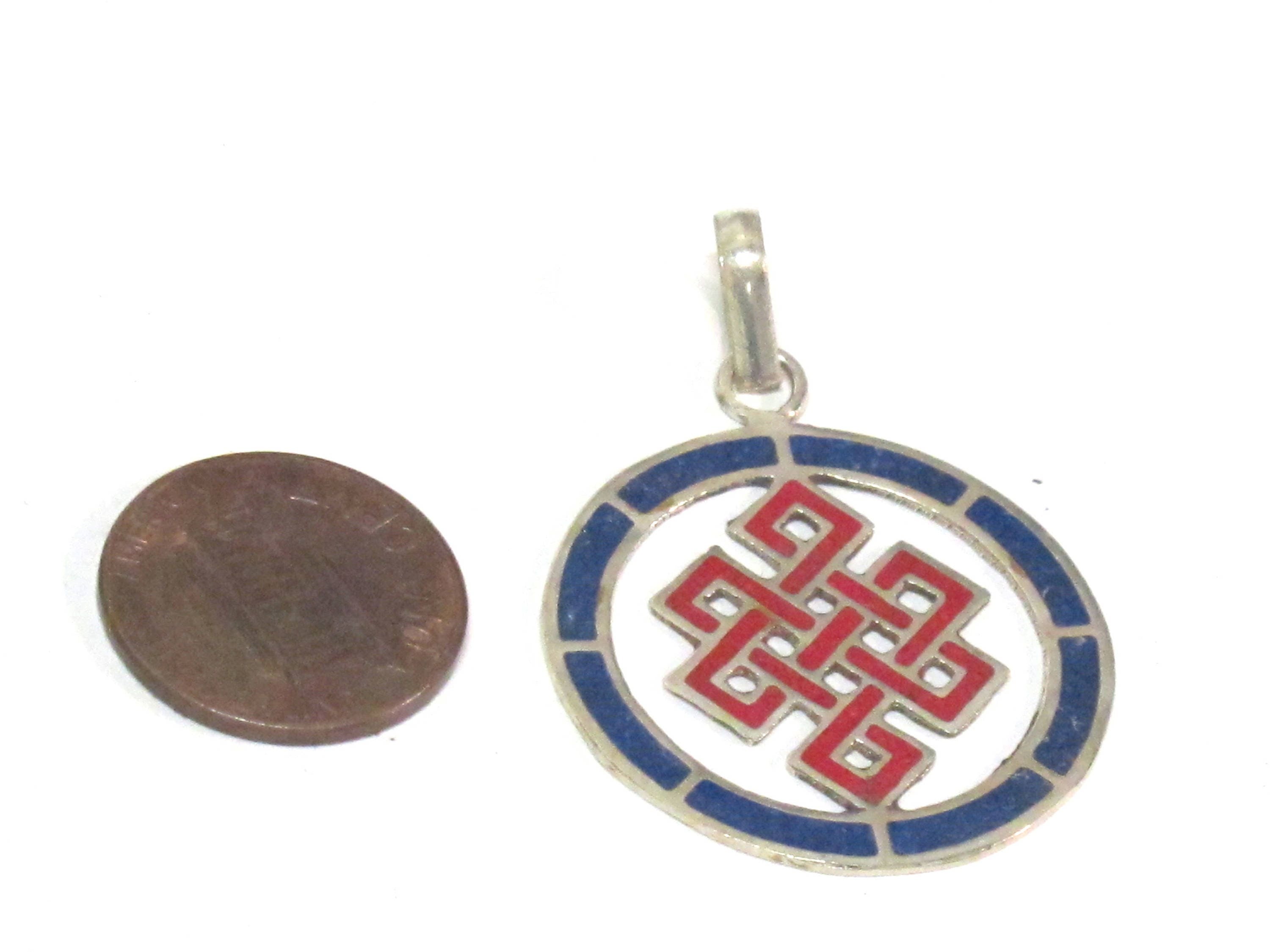 1 Pendant - Round thin disc shape Tibetan infinity Endless knot pendant - PM307E