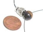 1 Guru bead - 3 hole Tigers eye gemstone Guru Bead 10 mm size with silver color metal om mani prayer column bead - GB065