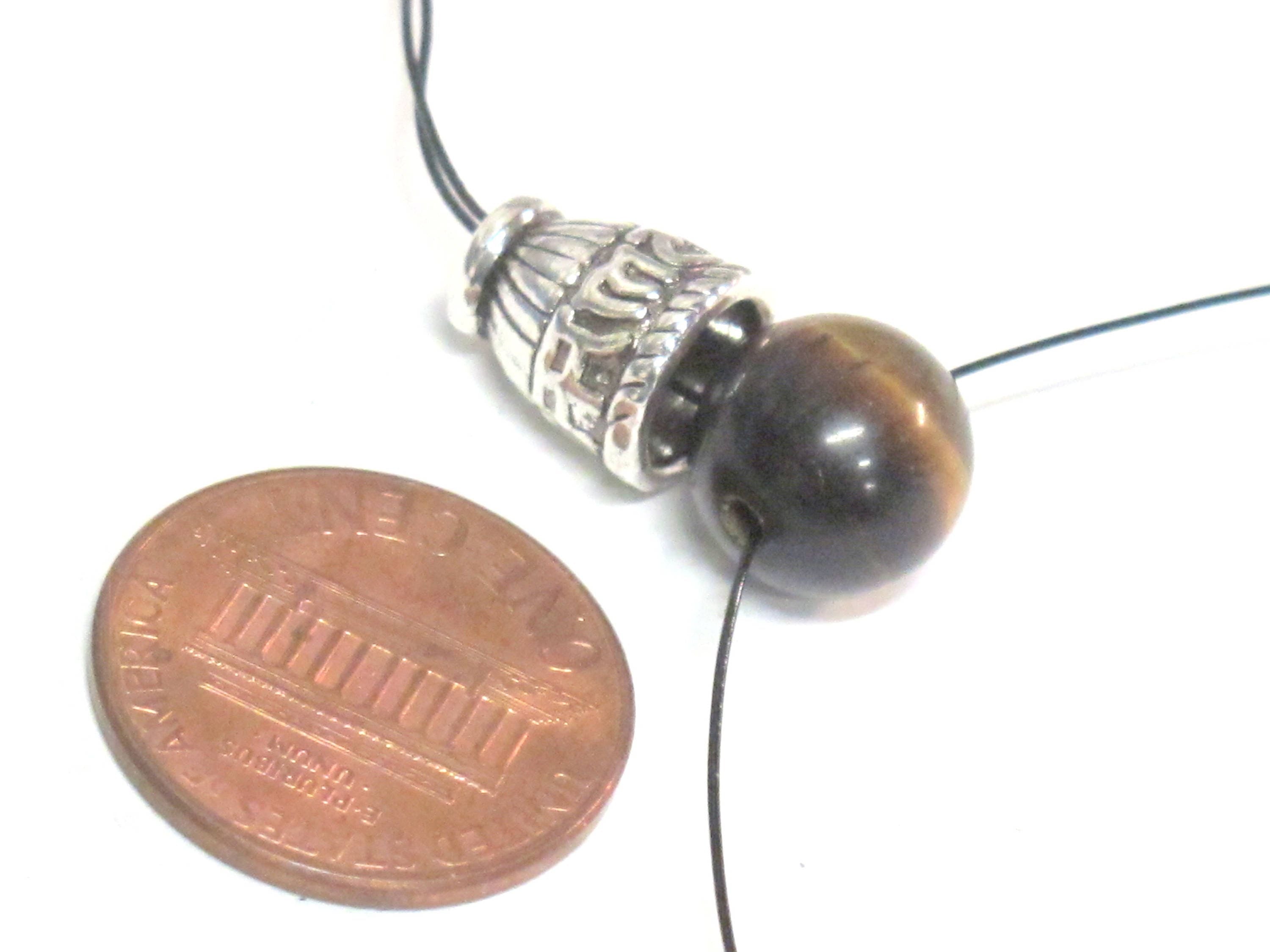 1 Guru bead - 3 hole Tigers eye gemstone Guru Bead 10 mm size with silver color metal om mani prayer column bead - GB065