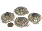 1 clasp - Large round shape ethnic Tibetan silver finish labradorite gemstone inlaid statement clasp pendant from Nepal - LN041B