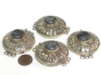 1 clasp - Large round shape ethnic Tibetan silver finish labradorite gemstone inlaid statement clasp pendant from Nepal - LN041B