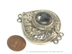 1 clasp - Large triangular heart shape ethnic Tibetan silver finish labradorite gemstone inlaid statement clasp pendant from Nepal - LN041C