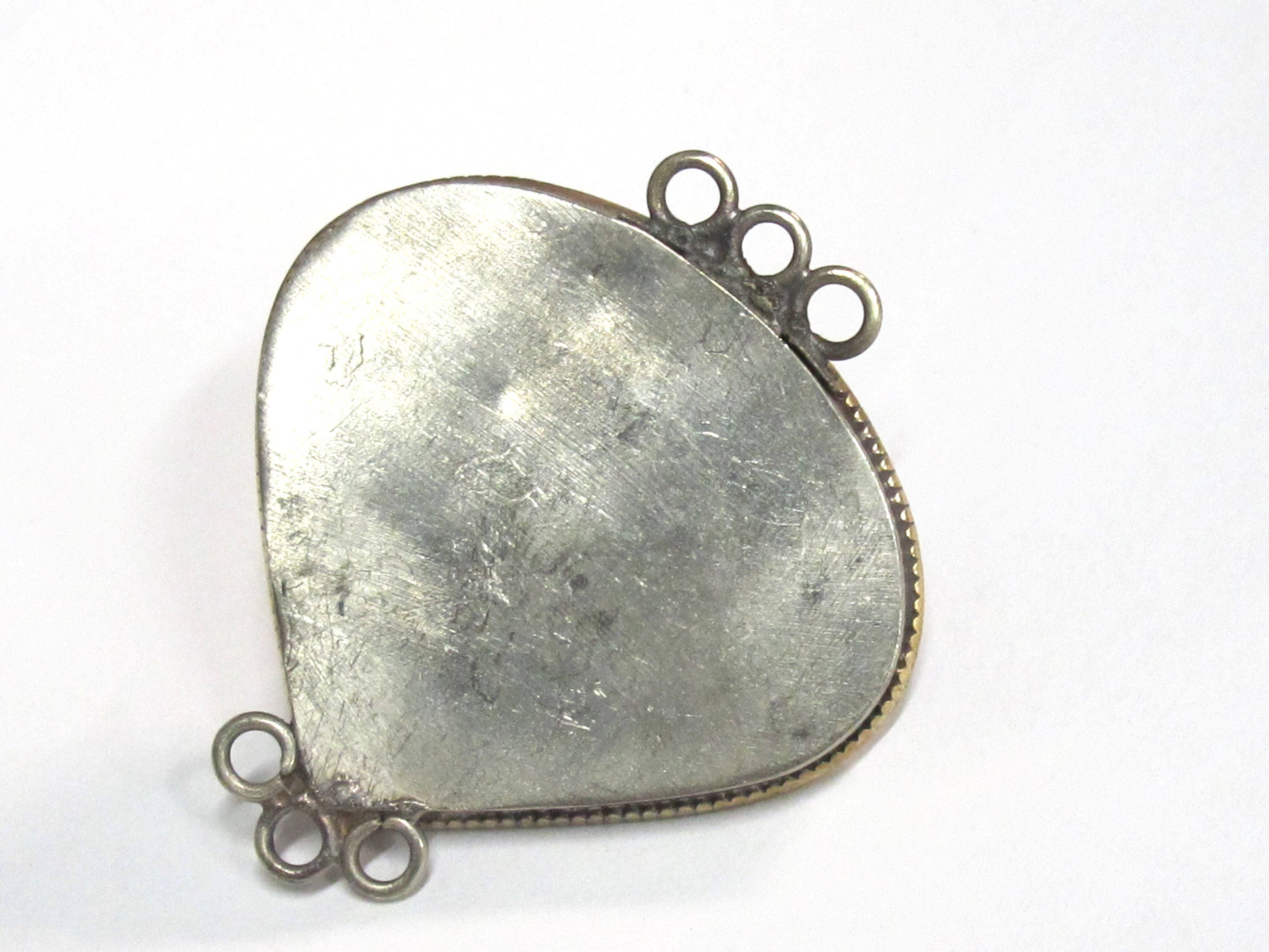 1 clasp - Large triangular heart shape ethnic Tibetan silver finish labradorite gemstone inlaid statement clasp pendant from Nepal - LN041C