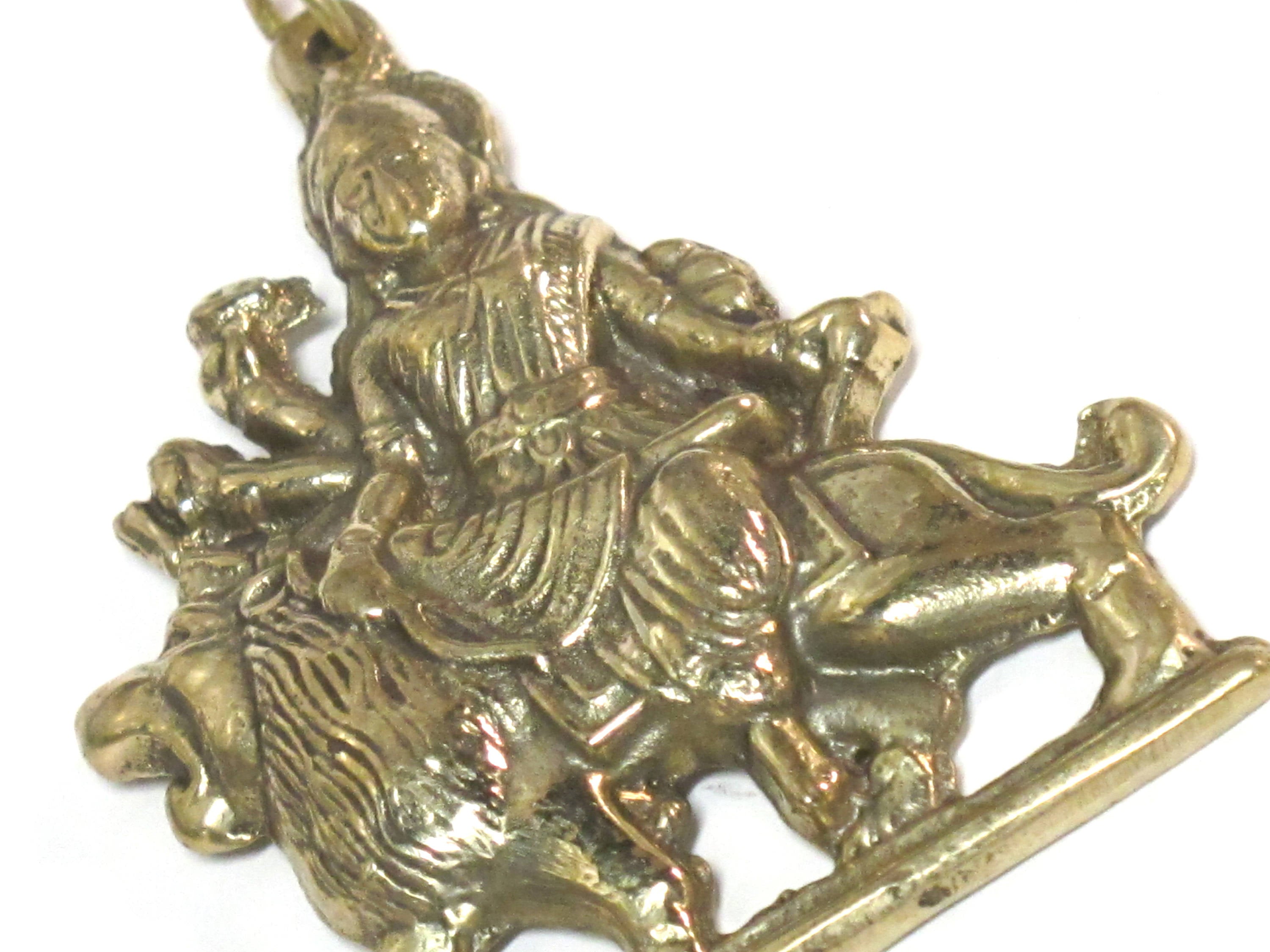 1 Pendant - Large size Hindu Goddess revered Durga Maa Sherawali Brass amulet pendant - CP129