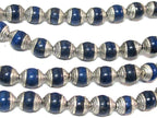 4 Beads - Tibetan silver color capped lapis gemstone beads from Nepal 7 - 8 mm x 9 - 10 mm - BD773D