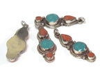 1 pendant - Nepal pendant ethnic nepalese Small linear drop shape Tibetan silver charm pendant with turquoise inlay - PM573B