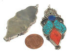1 pendant - Large ethnic design Tibetan pendant with mosaic turquoise lapis inlay -- PM574A