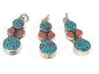 2 charms - Small linear drop shape Tibetan silver charm pendant with mosaic turquoise inlay - PM574Bx