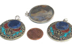 1 pendant - Beautiful round disc shape design Tibetan pendant with mosaic turquoise lapis coral inlay - PM575B