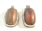 1 Pendant - Himalayan natural carnelian gemstone tibetan silver pendant with reverse side flower carving - PM577E