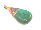 1 Pendant - Beautiful Ethnic Nepal Tibetan turquoise drop pendant with brass bail lapis inlay -- PM578