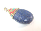 1 Pendant - Beautiful Ethnic Nepal Tibetan lapis drop pendant with brass bail turquoise inlay -- PM579