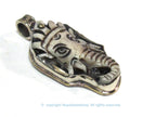 1 Pendant - Intricate carved ethnic Hindu lord Ganesha recycled cattle bone pendant with floral carving on reverse side -- PB007H