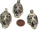 1 Pendant - Intricate carved ethnic Hindu lord Ganesha recycled cattle bone pendant with floral carving on reverse side -- PB007H