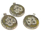 1 Pendant - Tibetan honey copal resin Om mantra pendant with reverse side Lotus flower design filigree - PM292K
