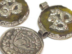 1 Pendant - Tibetan honey copal resin Om mantra pendant with reverse side Lotus flower design filigree - PM292K