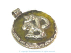 1 Pendant - Tibetan honey copal resin Om mantra pendant with reverse side Lotus flower design filigree - PM292K