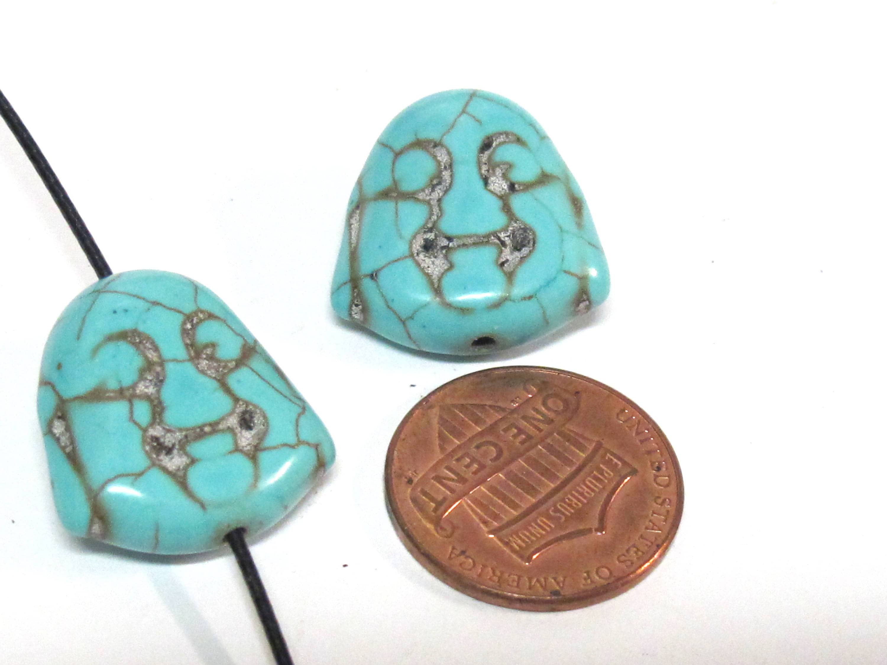 10 Beads - Turquoise howlite happy Buddha face focal pendant beads 18 mm x 19 mm - BD179B