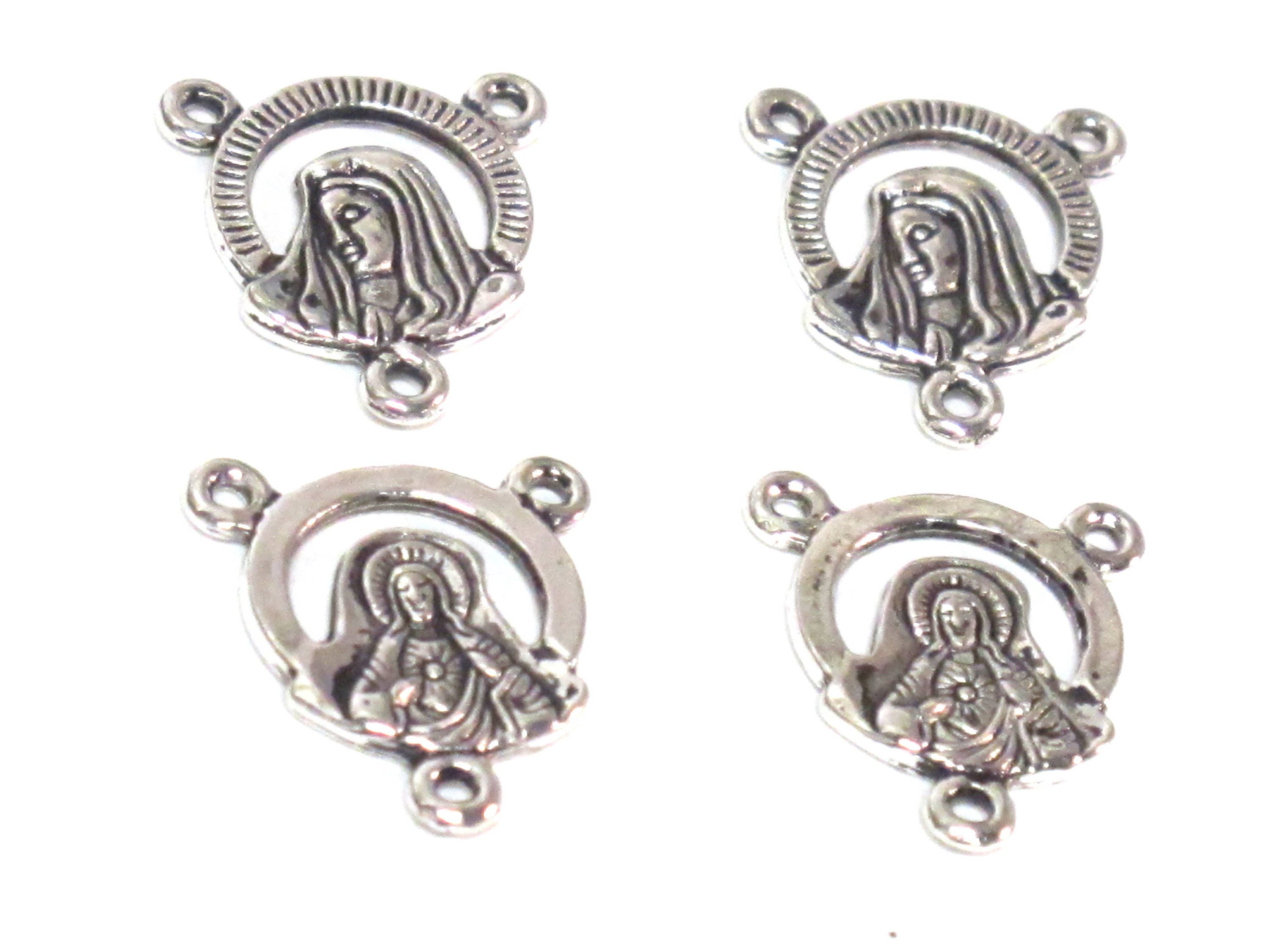 10 pieces - Rosary center medal piece connectors antiqued silver color small charms dual sided - rosary making - GB063s