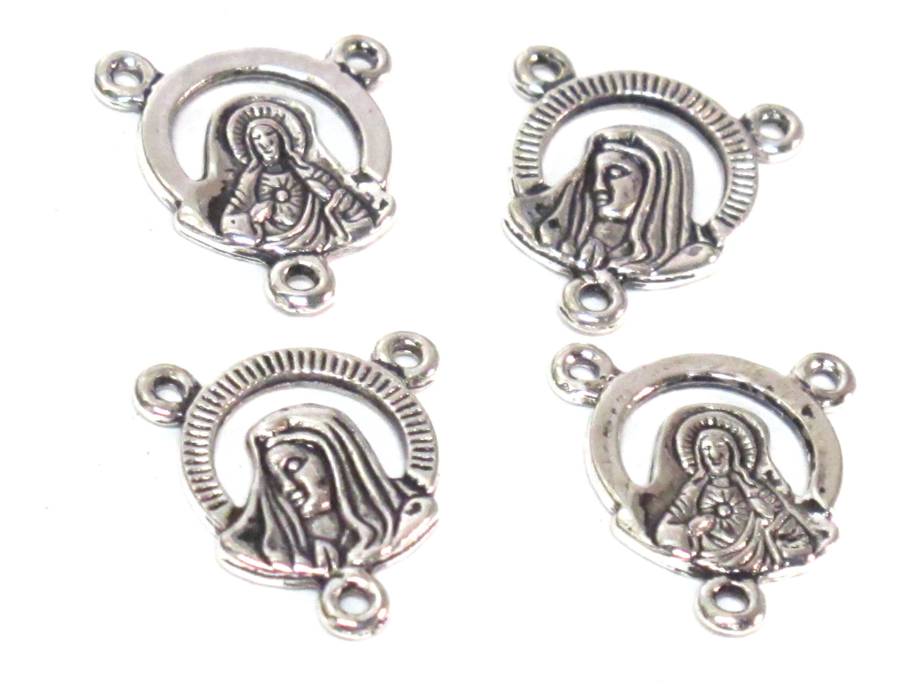 10 pieces - Rosary center medal piece connectors antiqued silver color small charms dual sided - rosary making - GB063s