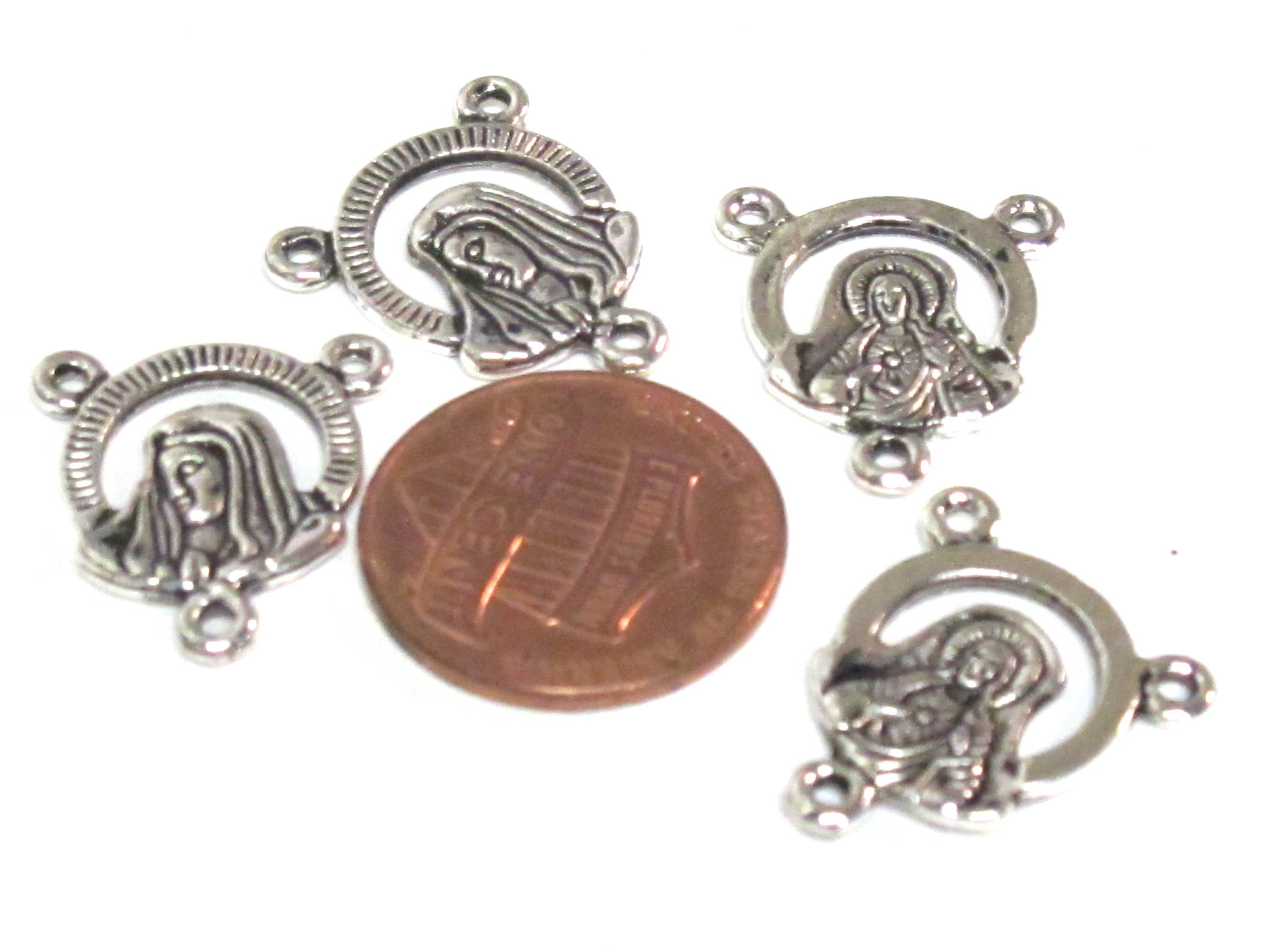 10 pieces - Rosary center medal piece connectors antiqued silver color small charms dual sided - rosary making - GB063s