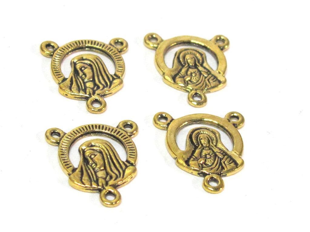 10 pieces - Rosary center medal piece connectors antiqued golden color small charms dual sided - rosary making - GB064s