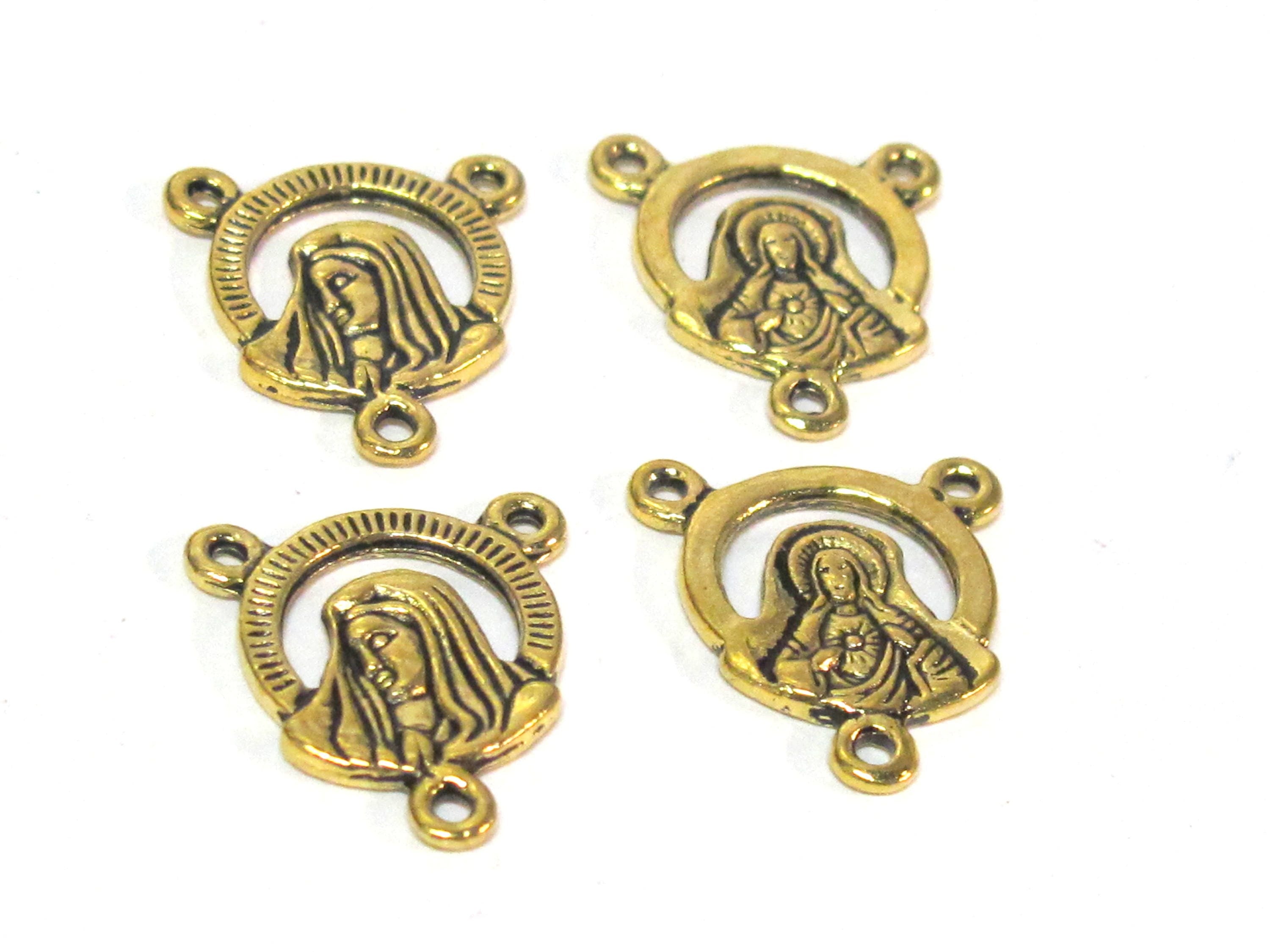 10 pieces - Rosary center medal piece connectors antiqued golden color small charms dual sided - rosary making - GB064s