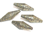 1 Bead - Beautiful Large Long bicone shape Tibetan silver floral repousse ethnic beads from Nepal - BD213B