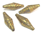 1 Bead - Beautiful Large Long bicone shape Tibetan brass antiqued golden finish floral repousse beads from Nepal - BD214B