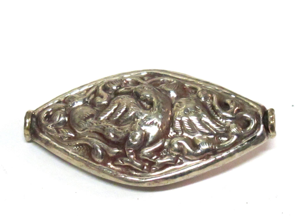 1 Bead - Dual sided large size Tibetan silver eagle phoenix bird carving repousse bead from Nepal - BD221B