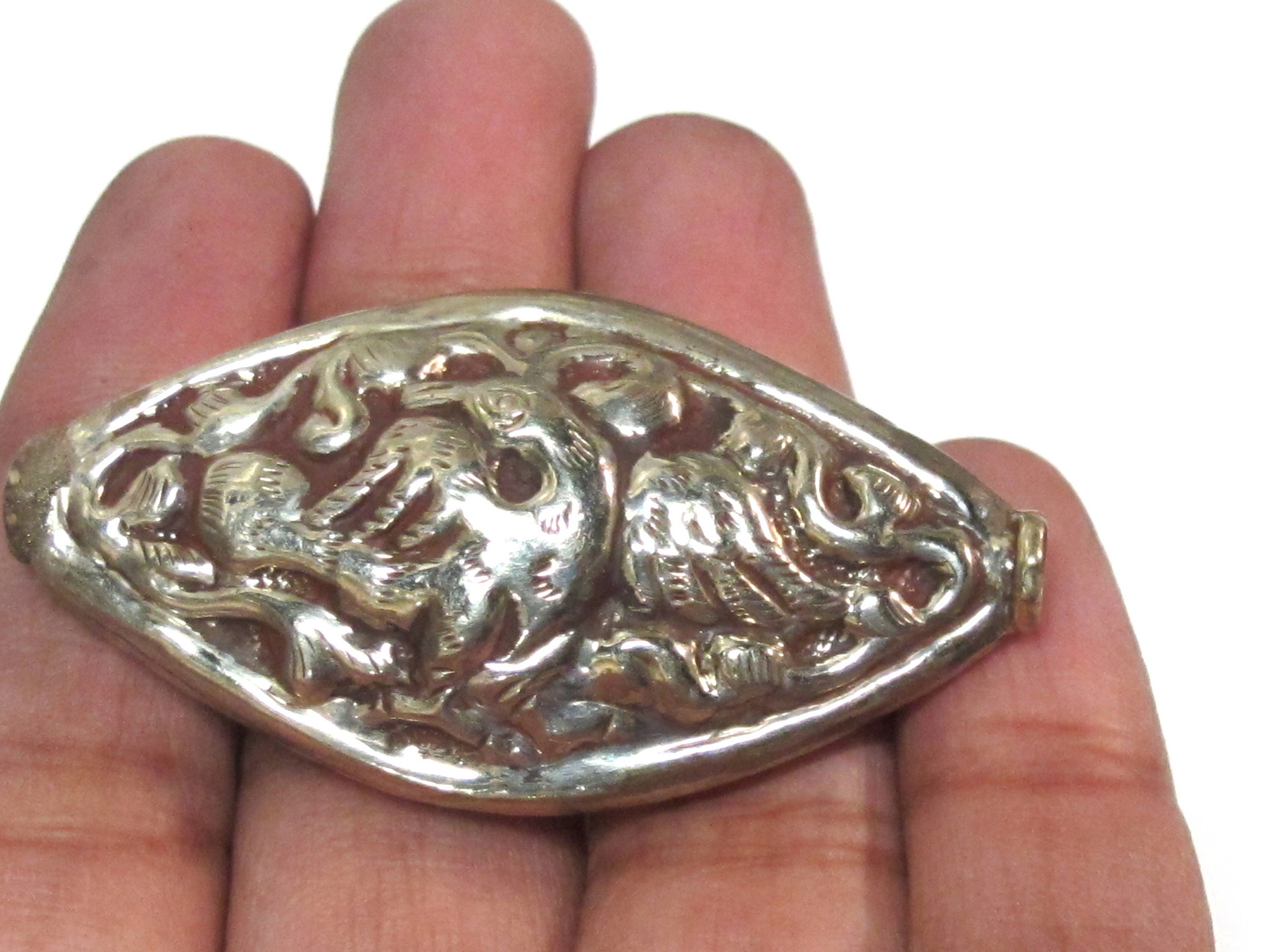 1 Bead - Dual sided large size Tibetan silver eagle phoenix bird carving repousse bead from Nepal - BD221B