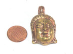 1 Pendant - Tibetan solid brass Buddha face pendant with mix coppery antiqued finish reverse side floral carving from Nepal - PM462C