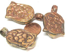 1 Pendant - Tibetan solid brass Buddha face pendant with mix coppery antiqued finish reverse side floral carving from Nepal - PM462C