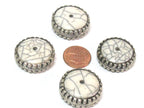 2 Beads - Beautiful large disc wheel shape tibetan silver encased white crackle resin focal pendant bead - BD311Bx