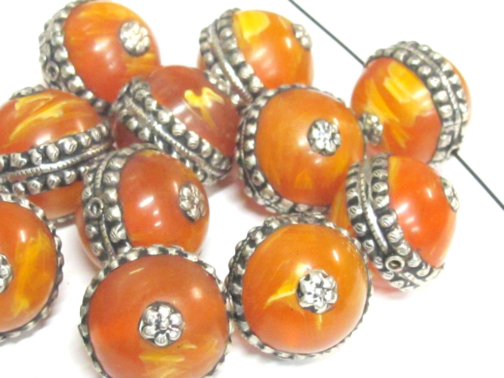 1 Bead - Tibetan silver encased thick copal Resin focal pendant bead - BD590Bx