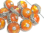 1 Bead - Tibetan silver encased thick copal Resin focal pendant bead - BD590Bx