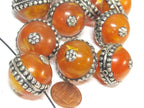 1 Bead - Tibetan silver encased thick copal Resin focal pendant bead - BD590Bx