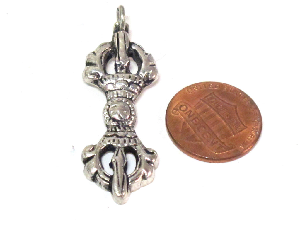 Tibetan pendant - 1 Tibetan antiqued silver finish vajra dorje pendant from Nepal - CP044B