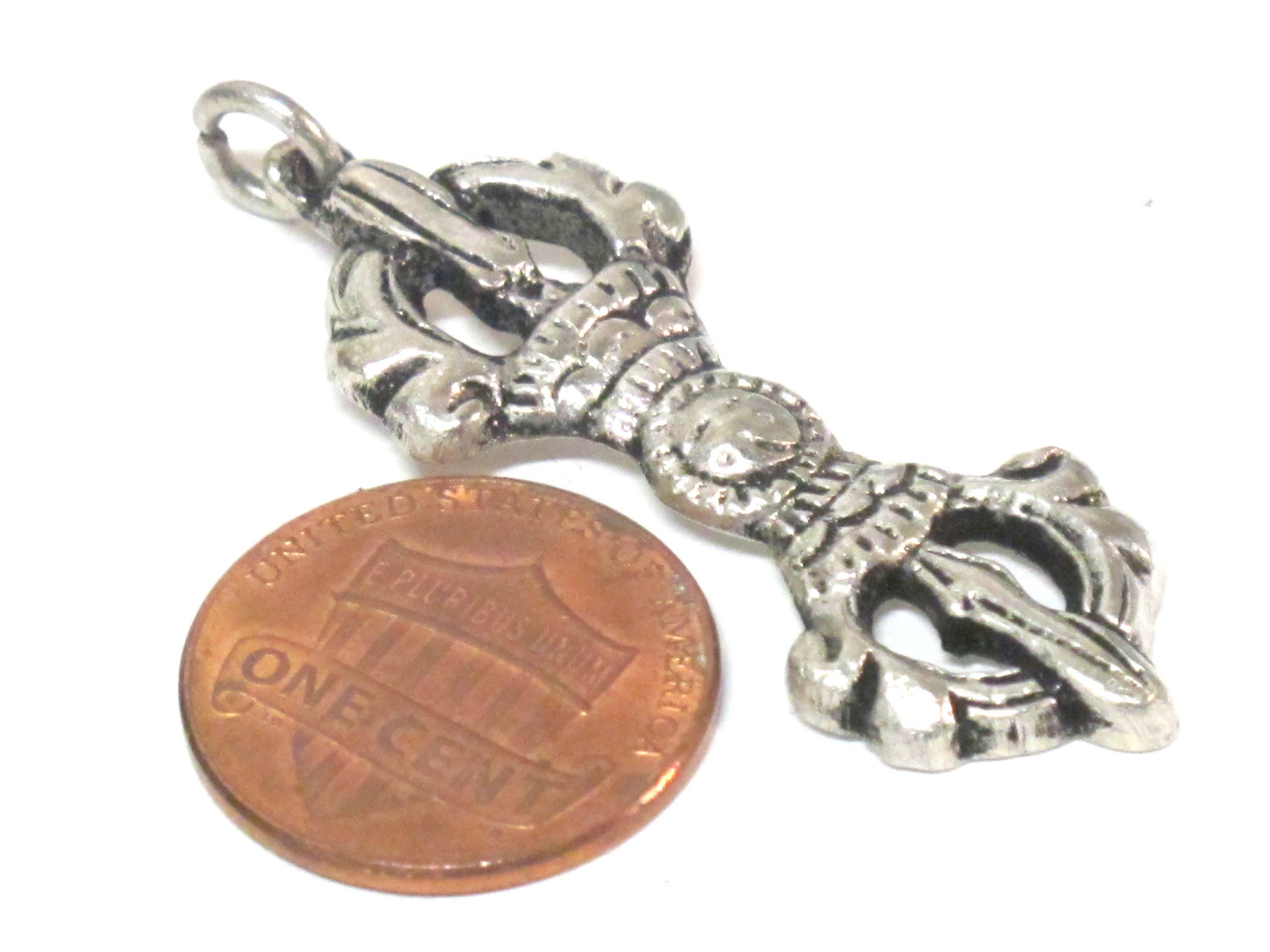Tibetan pendant - 1 Tibetan antiqued silver finish vajra dorje pendant from Nepal - CP044B