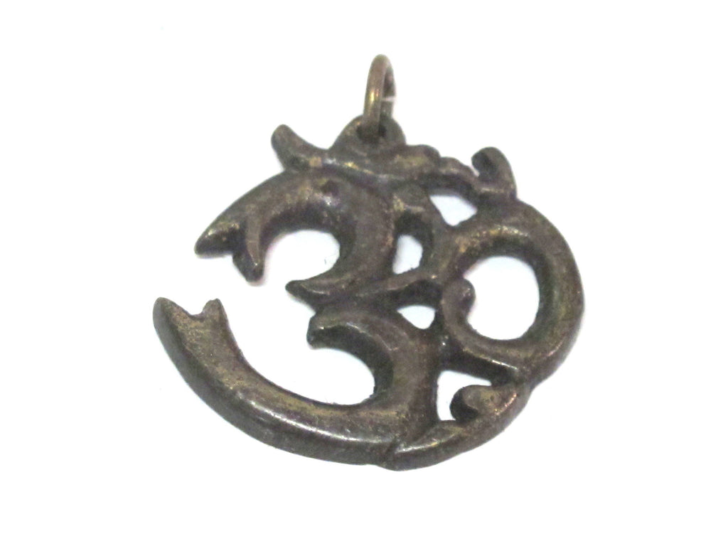 1 Pendant - Tibetan Brass Om pendant from Nepal with antiqued finish - CP021B