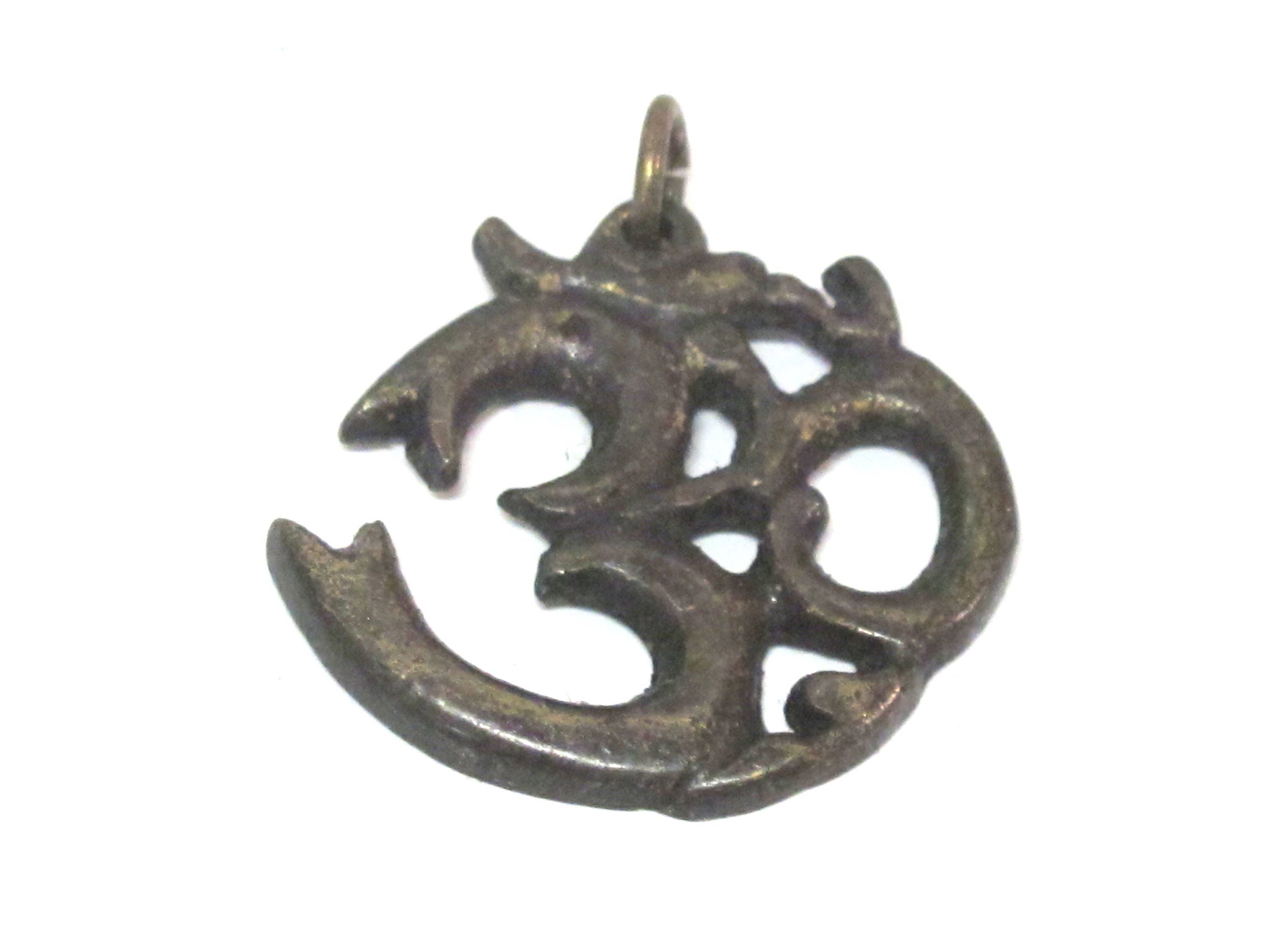 1 Pendant - Tibetan Brass Om pendant from Nepal with antiqued finish - CP021B