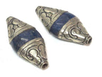 1 Bead - Tibetan Nepal capped lapis Lazuli gemstone bead - 39 -40 mm long - BD217B