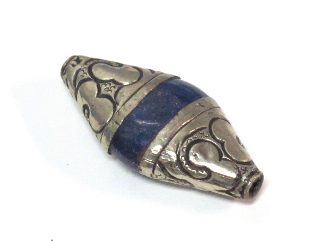 1 Bead - Tibetan Nepal capped lapis Lazuli gemstone bead - 39 -40 mm long - BD217B