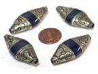 1 Bead - Tibetan Nepal capped lapis Lazuli gemstone bead - 39 -40 mm long - BD217B