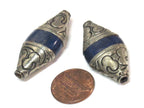 1 Bead - Tibetan Nepal capped lapis Lazuli gemstone bead - 39 -40 mm long - BD217B