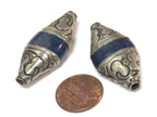 1 Bead - Tibetan Nepal capped lapis Lazuli gemstone bead - 39 -40 mm long - BD217B