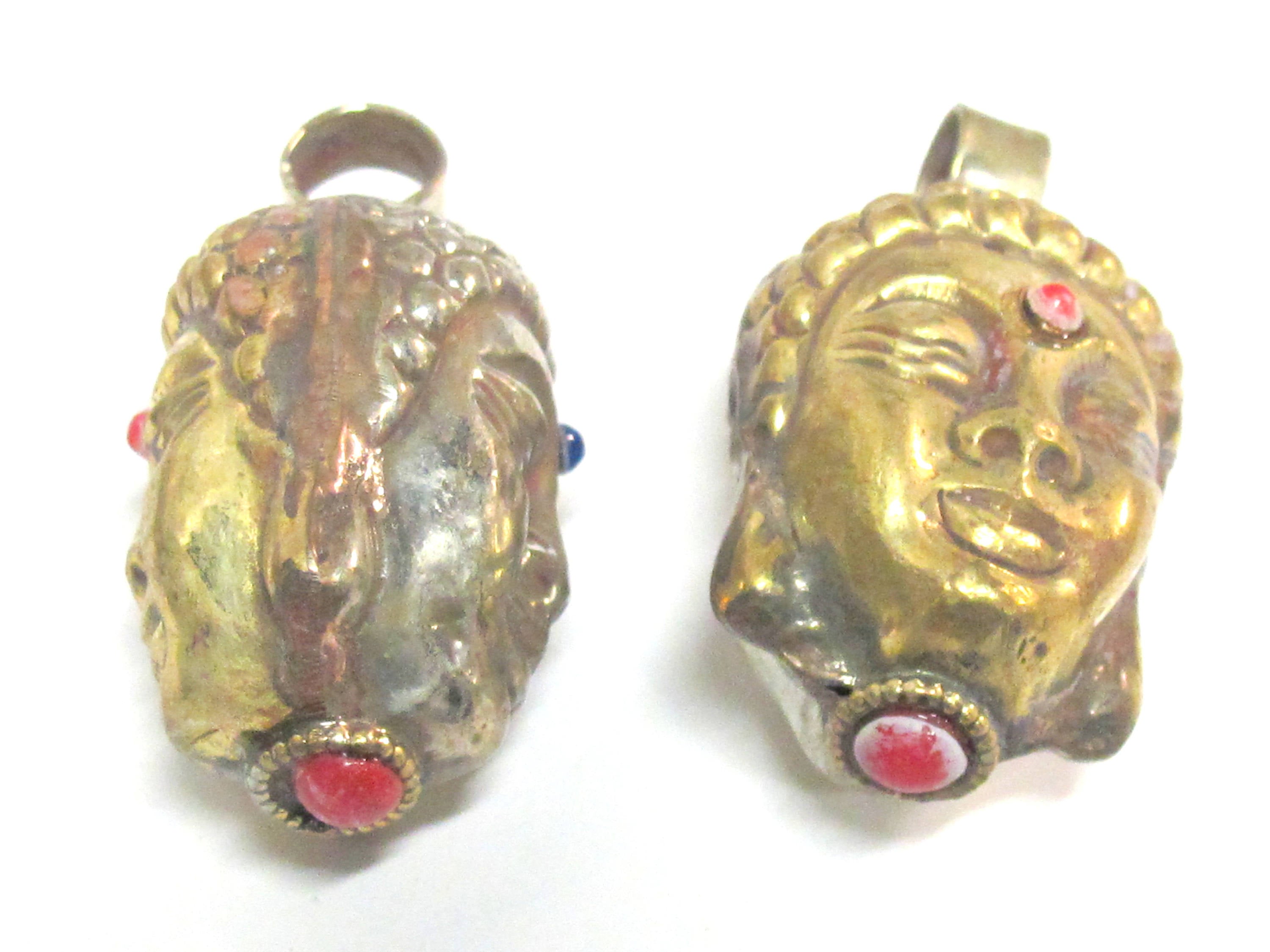 1 Pendant - Reversible dual sided two tone antiqued golden brass silver Tibetan Buddha pendant from Nepal-- PM584 Copyright Nepalbeadshop