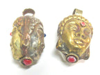 1 Pendant - Reversible dual sided two tone antiqued golden brass silver Tibetan Buddha pendant from Nepal-- PM584 Copyright Nepalbeadshop