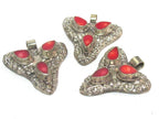 1 Pendant - Ethnic Tibetan triangular arrowhead shape inlaid pendant from Nepal with lotus flower on reverse side - PM585A