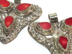 1 Pendant - Ethnic Tibetan triangular arrowhead shape inlaid pendant from Nepal with lotus flower on reverse side - PM585A